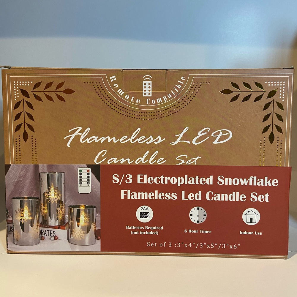 Flameless LED Candle Set with Electropated Snowflake Design